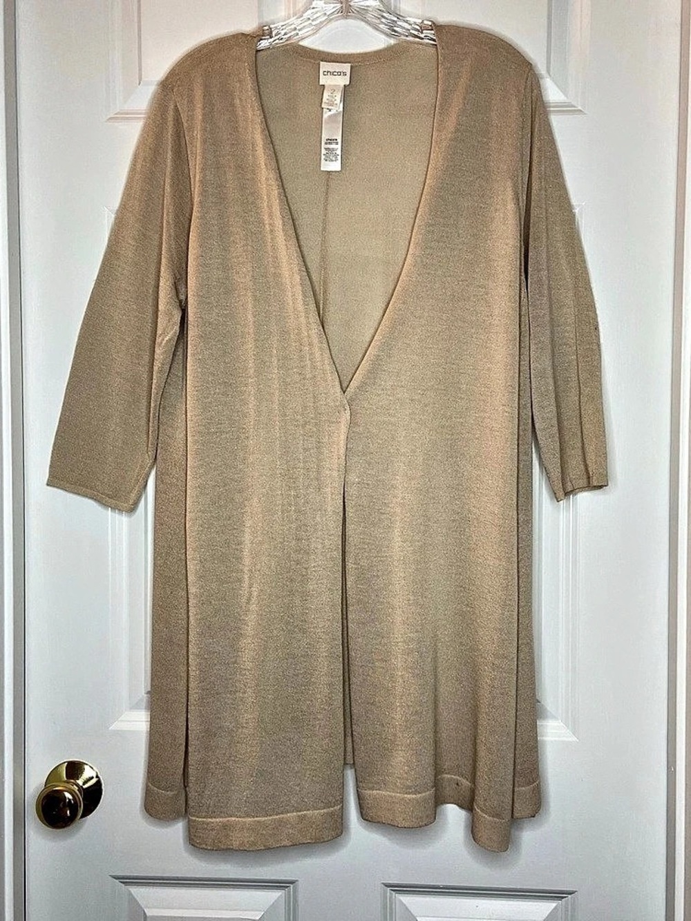 Chico's Open-Front Knit Cardigan in Gold Medium